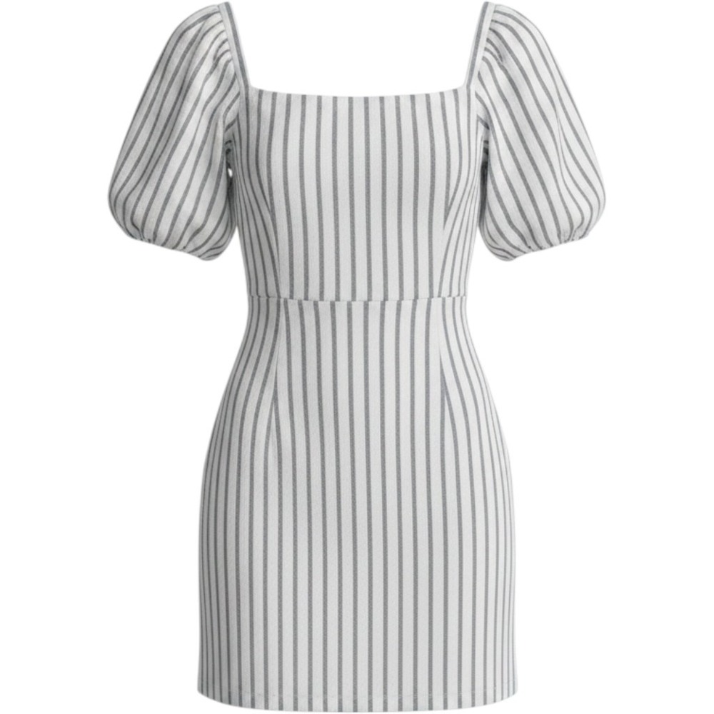 Abercrombie & Fitch Linen Blend Stripe Puff Sleeve Mini Dress Womens Small Blue